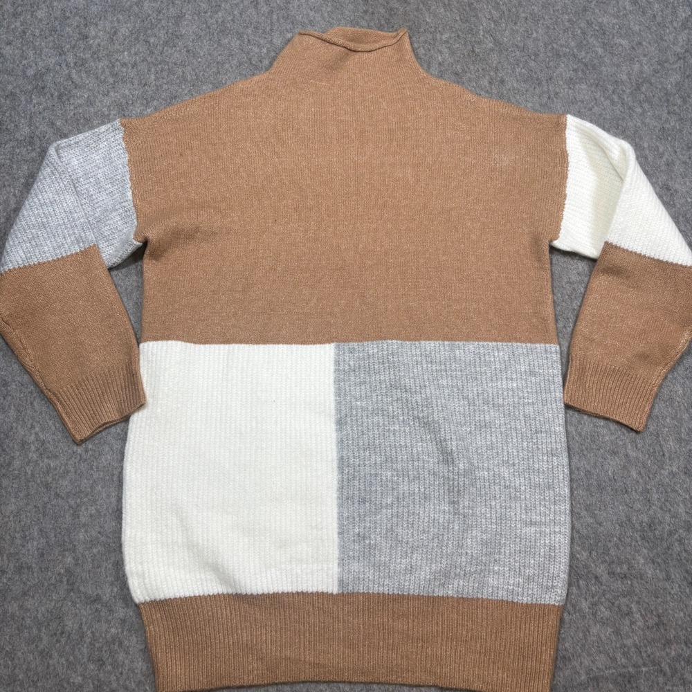 Entro Pullover Sweater Size Medium Color Block Camel Fall Turtleneck Knit Preppy